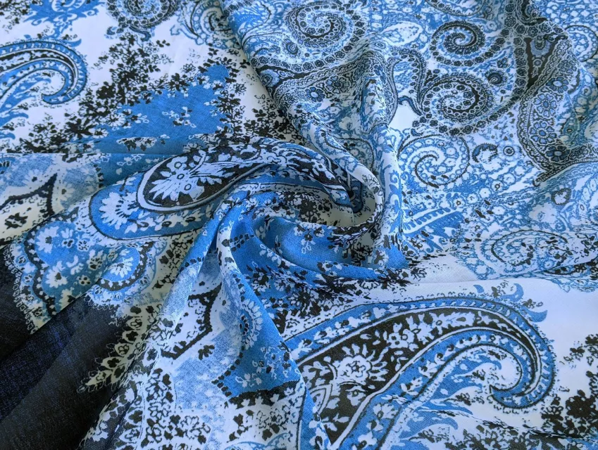 Шифон малюнок двосторонній купон, блакитний з темно-синім - фото 1 - інтернет-магазин tkani-atlas.com.ua