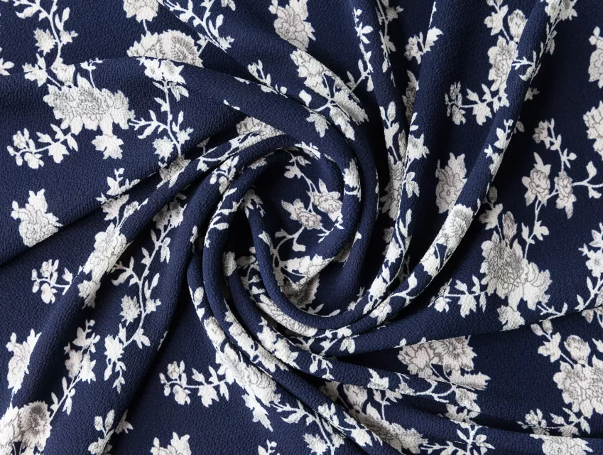 Креп бабл шифон квіткове плетіння, темно-синій - фото 1 - інтернет-магазин tkani-atlas.com.ua