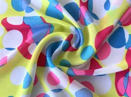 Шифон малюнок яскрава геометрія, блакитний на жовтому - інтернет-магазин tkani-atlas.com.ua