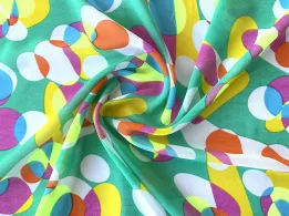 Шифон малюнок яскрава геометрія, жовтий на салатовому - інтернет-магазин tkani-atlas.com.ua