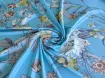 Шелк сатин цветочная композиция, голубой - интернет-магазин tkani-atlas.com.ua
