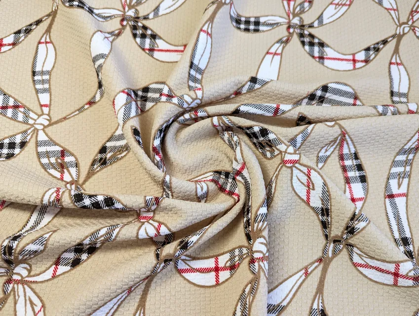 Трикотаж віденський  малюнок квіткова клітинка, бежевий - фото 1 - інтернет-магазин tkani-atlas.com.ua