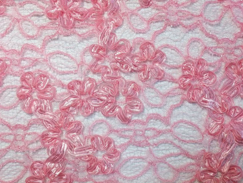 Гіпюр нарядний квітковий ансамбль 3д, рожевий - фото 1 - інтернет-магазин tkani-atlas.com.ua