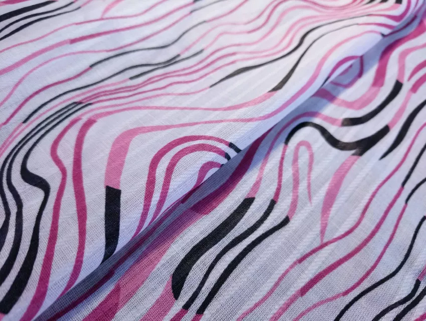 Котон малюнок хвилі, рожевий на білому - фото 1 - інтернет-магазин tkani-atlas.com.ua