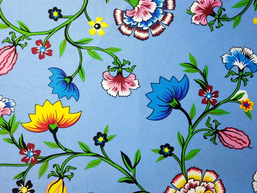 Коттон сатин принт цветочная фантазия, голубой - фото 1 - интернет-магазин tkani-atlas.com.ua