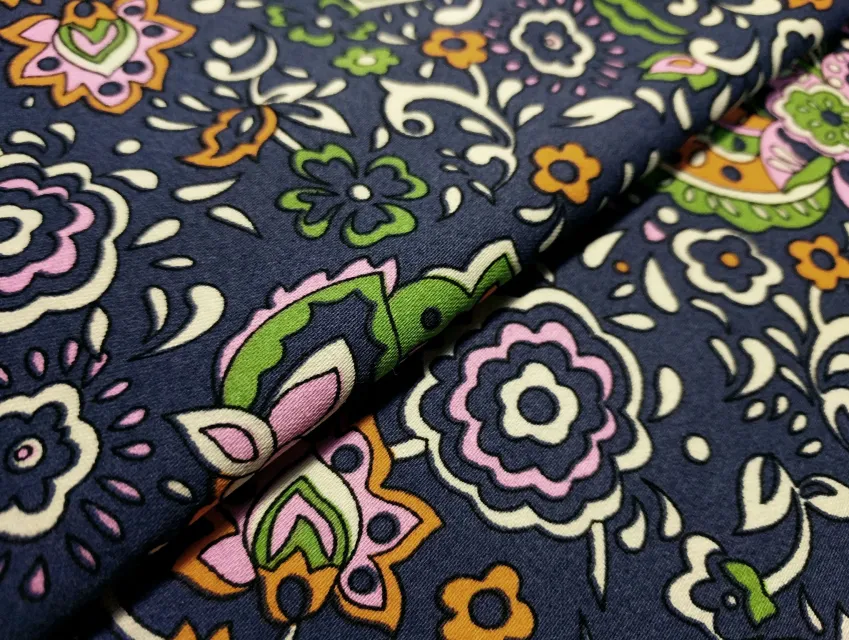 Стрейч котон малюнок східний орнамент, темно-синій - фото 1 - інтернет-магазин tkani-atlas.com.ua