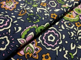 Стрейч котон малюнок східний орнамент, темно-синій - інтернет-магазин tkani-atlas.com.ua