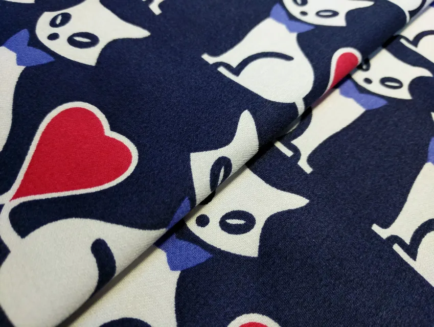 Стрейч котон малюнок котик, темно-синій - фото 1 - інтернет-магазин tkani-atlas.com.ua