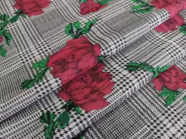 Джинс тенсел рубашечный роза на клеточке, серый - интернет-магазин tkani-atlas.com.ua