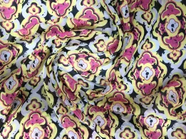 Шифон малюнок геометричний орнамент, рожево-жовтий - інтернет-магазин tkani-atlas.com.ua