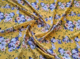 Шифон креповий квітковий вальс, гірчиця - інтернет-магазин tkani-atlas.com.ua