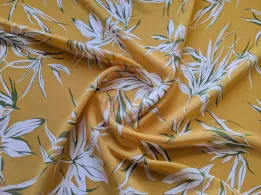 Шифон креповий пальмове листя, гірчиця - інтернет-магазин tkani-atlas.com.ua