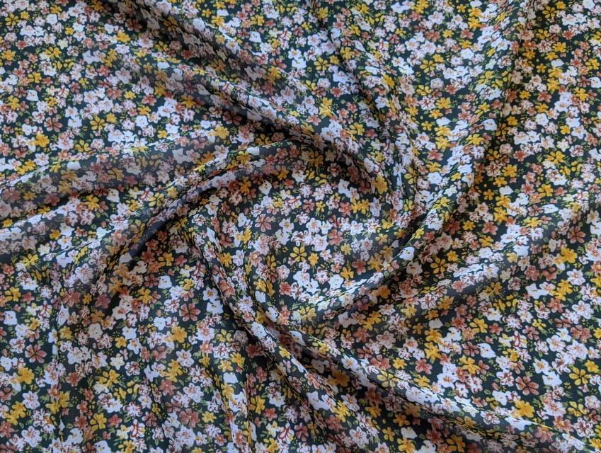 Шифон креповый мелкие цветочки, зеленый - фото 1 - інтернет-магазин tkani-atlas.com.ua