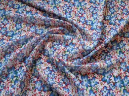 Шифон креповий галявинка, блакитний з червоним - інтернет-магазин tkani-atlas.com.ua