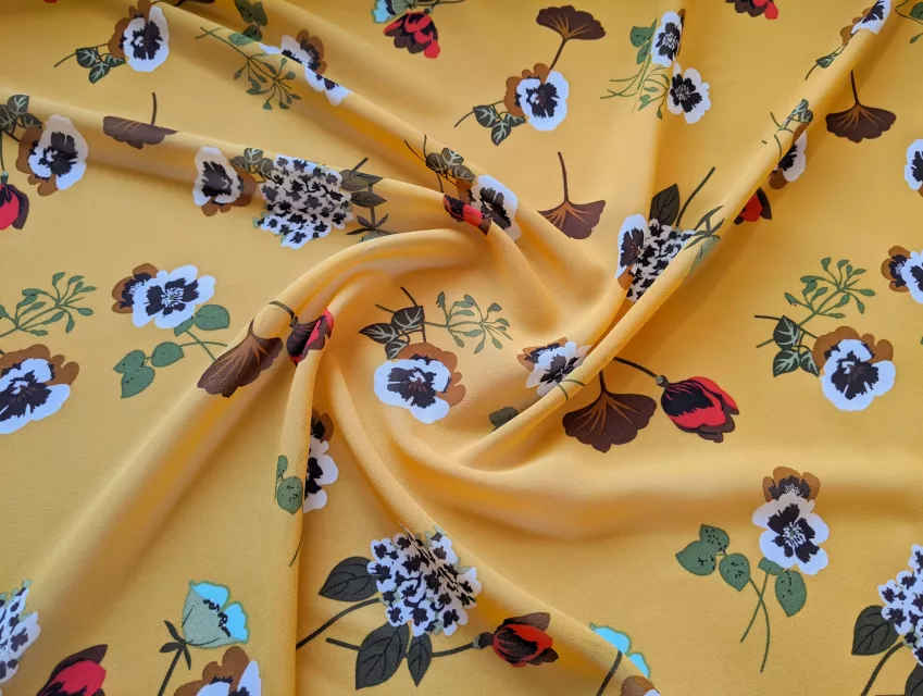 Шифон креповый цветочная фантазия, горчица - фото 1 - интернет-магазин tkani-atlas.com.ua