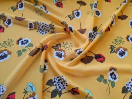 Шифон креповый цветочная фантазия, горчица - интернет-магазин tkani-atlas.com.ua