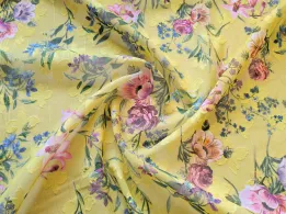 Шифон жаккард с люрексом весенний сад, розовый на желтом - интернет-магазин tkani-atlas.com.ua