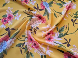 Шифон креповый райские цветы, желтый - интернет-магазин tkani-atlas.com.ua