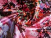 Атлас стрейчевый цветочная акварель, красно-розовый - интернет-магазин tkani-atlas.com.ua