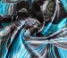 Атлас стрейчевый яркие узоры, бирюзово-серый на черном - фото 1 - интернет-магазин tkani-atlas.com.ua