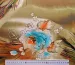 Стрейч атлас квіткова мрія, оливковий з блакитним - фото 2 - інтернет-магазин tkani-atlas.com.ua