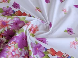 Коттон купон геометрические цветы, фиолетовый на белом - интернет-магазин tkani-atlas.com.ua