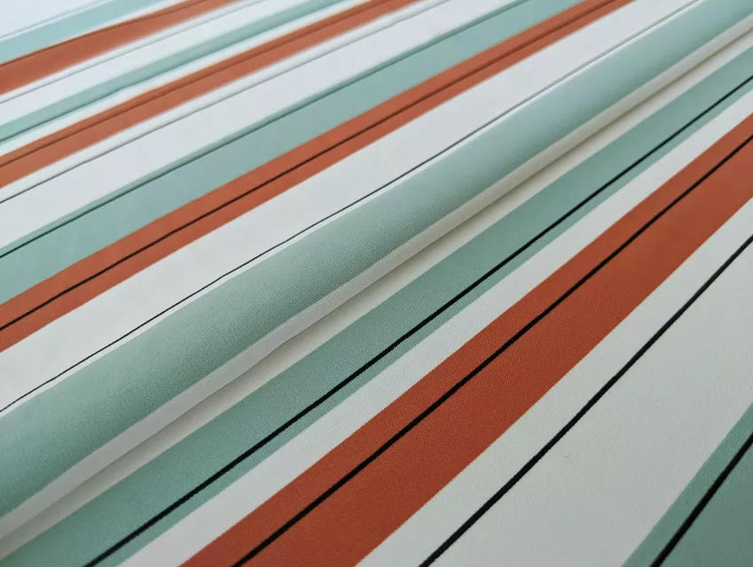 Креп віскоза малюнок три смужки, м'ятно-помаранчевий на білому - фото 1 - інтернет-магазин tkani-atlas.com.ua