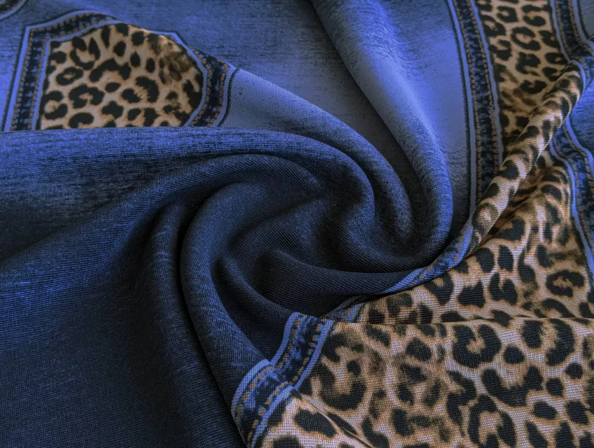Трикотаж отто леопардовий купон, джинсовий - фото 1 - інтернет-магазин tkani-atlas.com.ua