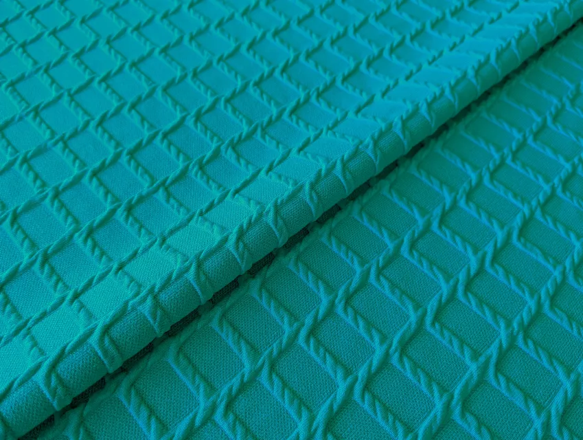 Трикотаж фігурна клітинка, бірюзовий - фото 1 - інтернет-магазин tkani-atlas.com.ua