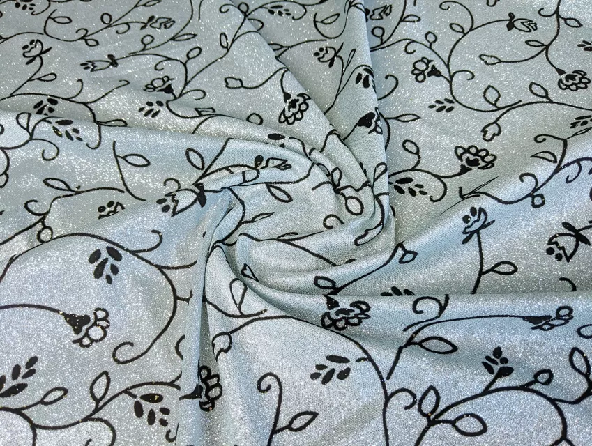 Диско флок квітковий настрій, сіро-блакитний - фото 1 - інтернет-магазин tkani-atlas.com.ua