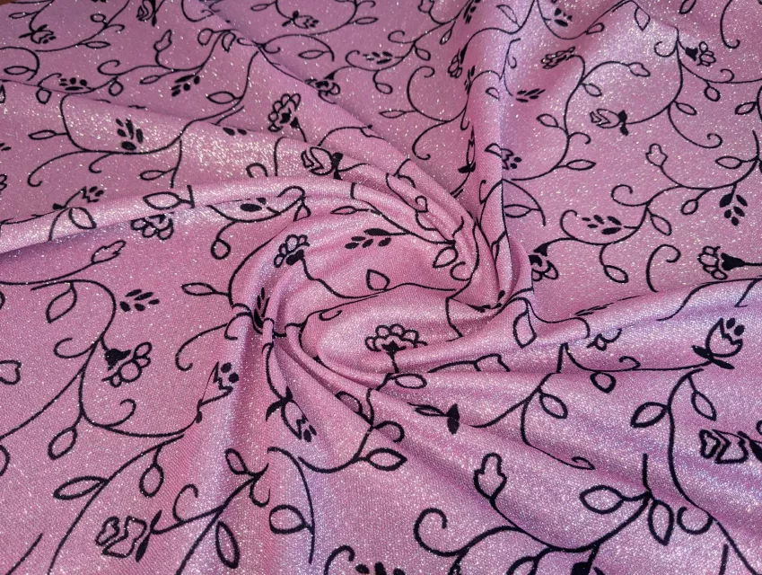 Диско флок цветочное настроение, розовая пудра - фото 1 - интернет-магазин tkani-atlas.com.ua