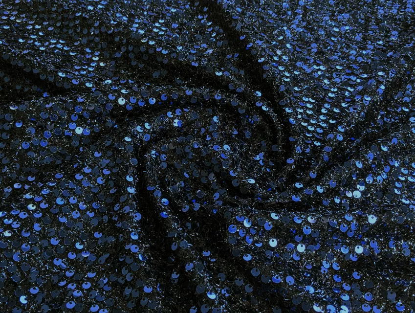 Сетка с люрексом и пайетками, синий на черном - фото 1 - интернет-магазин tkani-atlas.com.ua