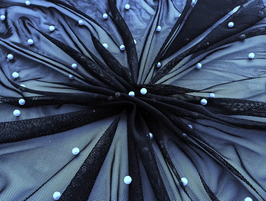 Сітка стрейчева з перлинами, темно-синій - фото 1 - інтернет-магазин tkani-atlas.com.ua