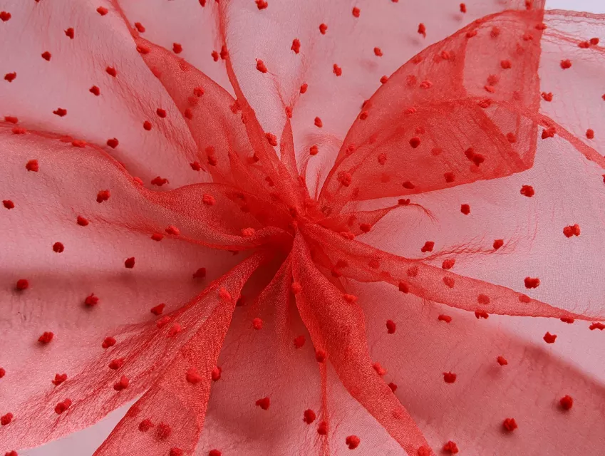 Органза горошек, красный - фото 1 - интернет-магазин tkani-atlas.com.ua