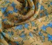 Шифон креповий осінні квіти, гірчиця з блакитним - фото 2 - інтернет-магазин tkani-atlas.com.ua