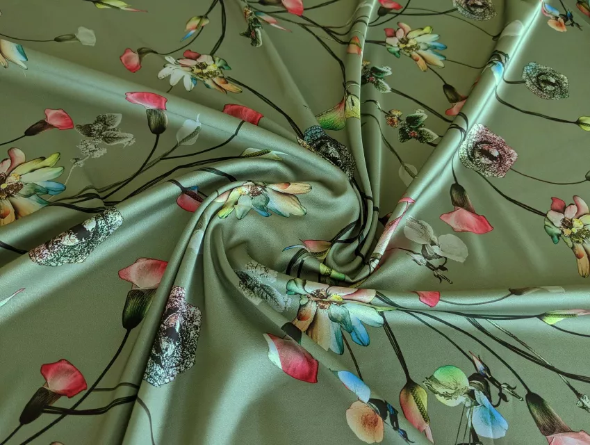 Шелк сатин цветочное плетение, оливковый - фото 1 - интернет-магазин tkani-atlas.com.ua