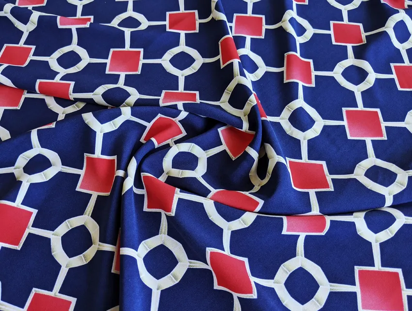 Софт геометрическая сетка, красный на темно-синем - фото 1 - интернет-магазин tkani-atlas.com.ua