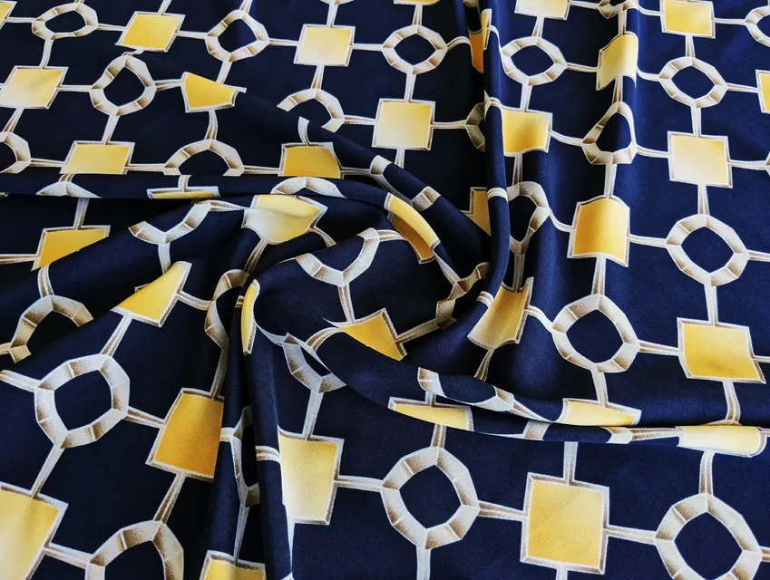 Софт геометрична сітка, гірчичний на темно-синьому - фото 1 - інтернет-магазин tkani-atlas.com.ua
