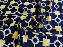 Софт геометрична сітка, гірчичний на темно-синьому - інтернет-магазин tkani-atlas.com.ua