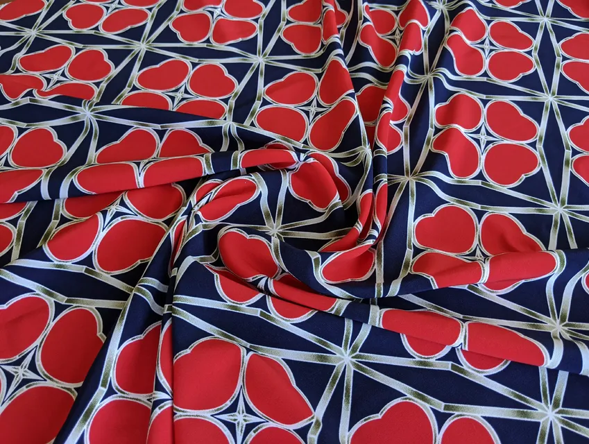 Софт геометрична романтика, червоний на темно-синьому - фото 1 - інтернет-магазин tkani-atlas.com.ua