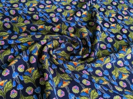 Твіл малюнок яскраві квіти, темно-синій - інтернет-магазин tkani-atlas.com.ua