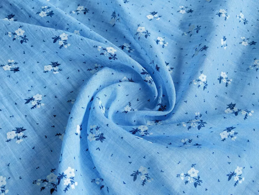 Тонкий коттон марлевка цветочный букет, голубой - фото 1 - интернет-магазин tkani-atlas.com.ua