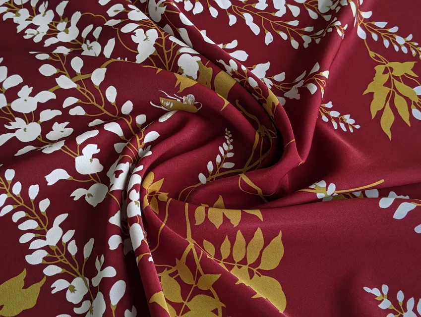 Креп шовковий веснянний сад, бордо - фото 1 - інтернет-магазин tkani-atlas.com.ua