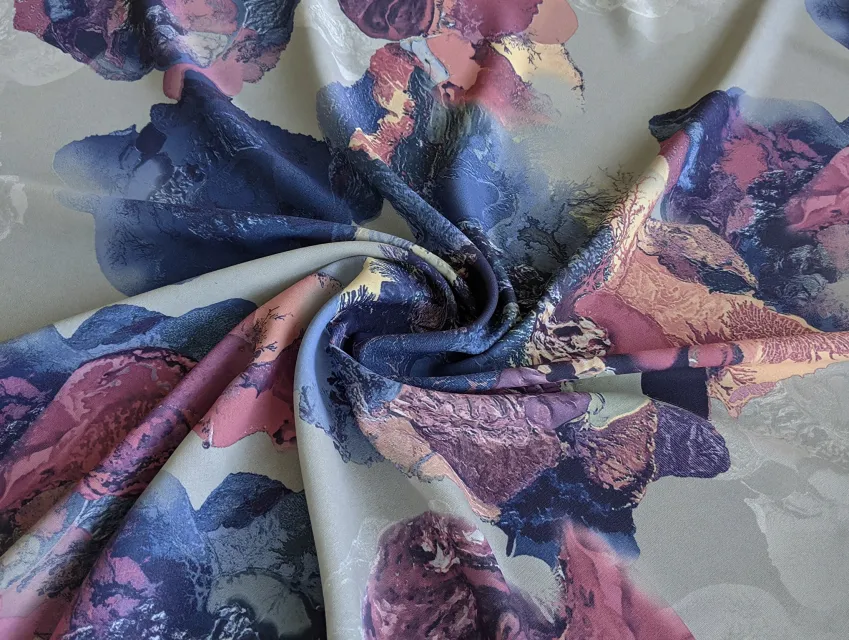 Дона креп великі квіти, блакитний з рожевим - фото 1 - інтернет-магазин tkani-atlas.com.ua