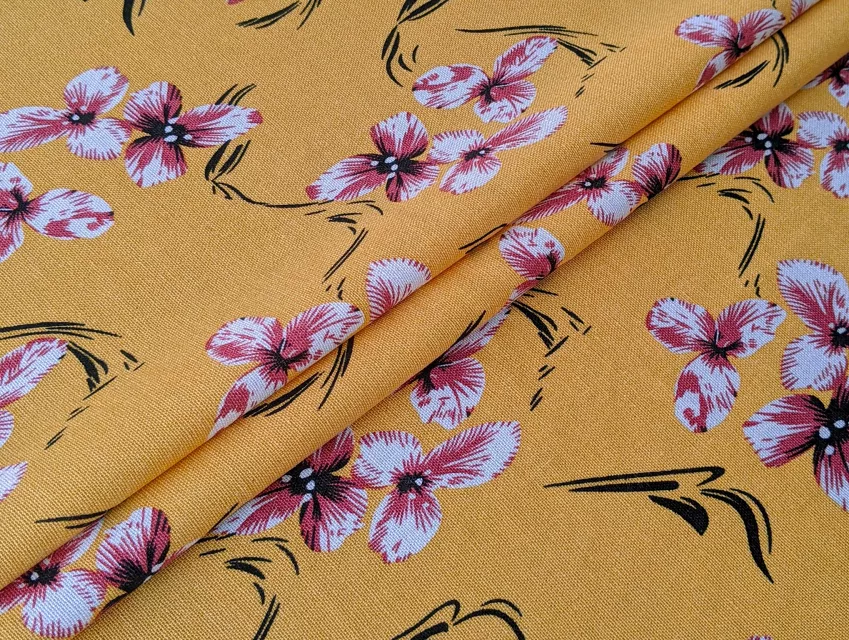 Льон з віскозою трилисник, гірчиця - фото 1 - інтернет-магазин tkani-atlas.com.ua