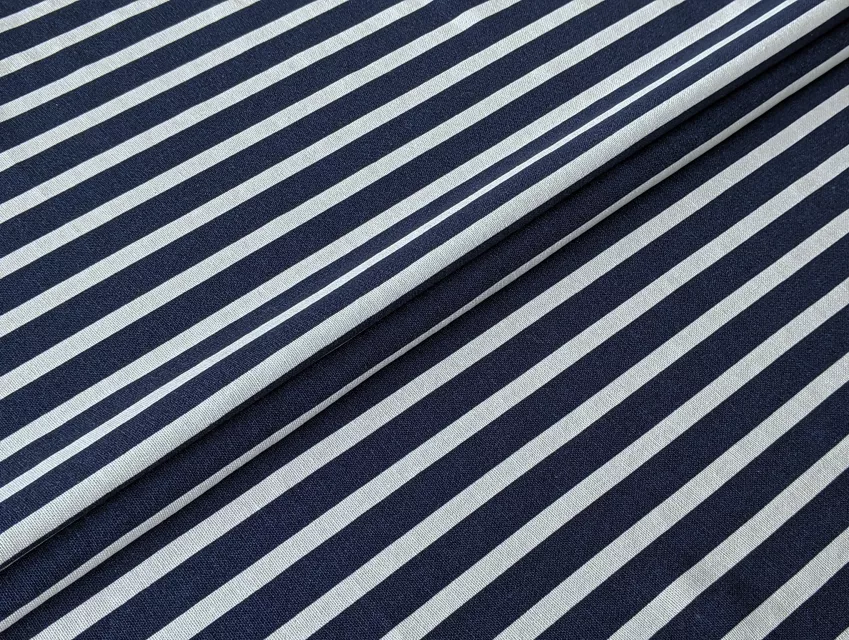 Льон з віскозою смужка 10 мм, темно-синій на білому - фото 1 - інтернет-магазин tkani-atlas.com.ua