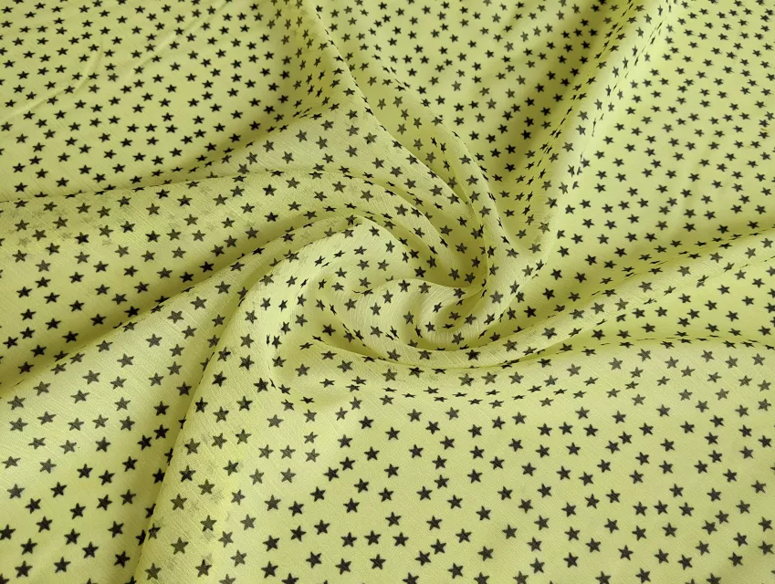 Шифон малюнок зорі, жовтий - фото 1 - інтернет-магазин tkani-atlas.com.ua