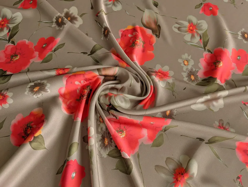 Шовк Армані дика троянда, червоний на бежевому - фото 1 - інтернет-магазин tkani-atlas.com.ua