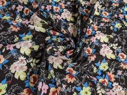 Шифон креповий квіткова композиція, чорний - інтернет-магазин tkani-atlas.com.ua