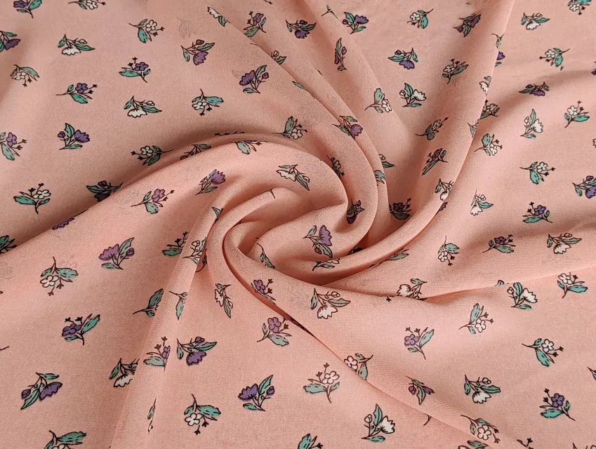 Шифон креповий польові квіти, персиковий - фото 1 - інтернет-магазин tkani-atlas.com.ua